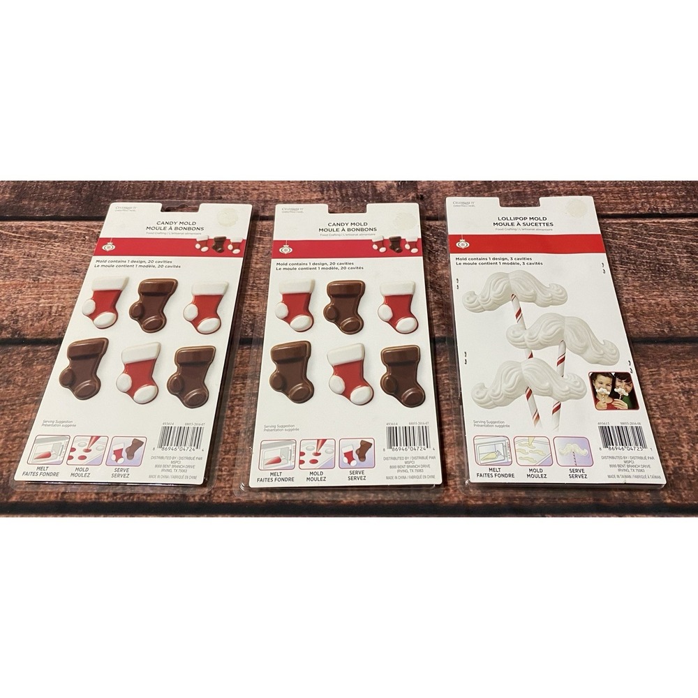 Celebrate It Christmas Chocolate Molds Stockings and Mustache Pops Lot Of 3